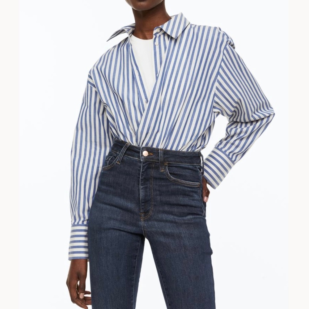 H&M blue and white striped button down shirt
